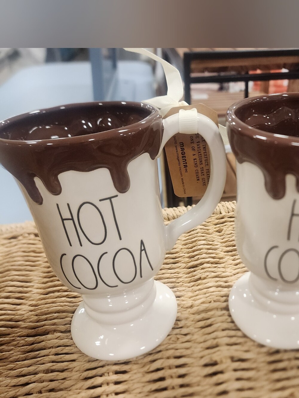 Rae Dunn Hot Cocoa Ceramic Mugs with Chocolate Drip Design - Set Of (2)